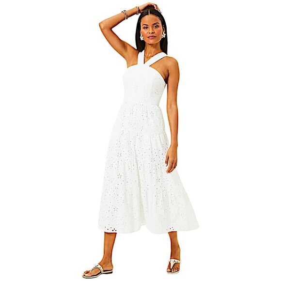 Lilly Pulitzer Jenette Midi Dress in Resort White/Sealife Eyelet NWT - Size 14 - Picture 2 of 9